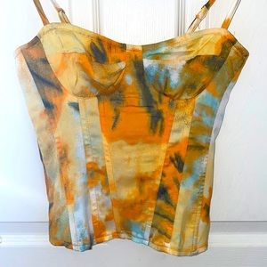 Orange Tie Dye Print Structured Corset Top